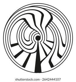 Circular abstract form. Rotating spiral icon. Vector curved shape. Black white contrast.