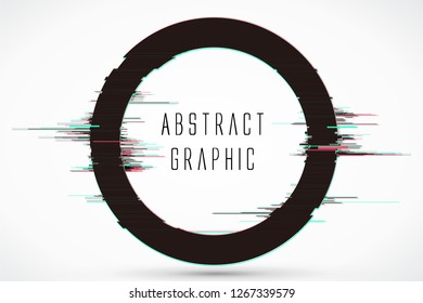 Circular abstract graphics, video showing damaged style, vector design.