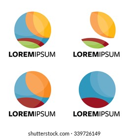 Circular abstract logo design in four different color schemes