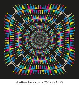 Circular abstract pattern. Concentric ripple design. Vibrant color mosaic. Vector visual effect