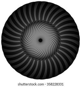 Circular abstract, rotating  shape, motif. Monochrome element.