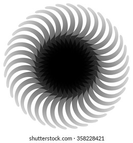Circular abstract, rotating  shape, motif. Monochrome element.