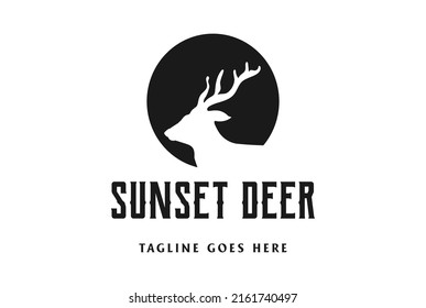 Circular African Deer Elk Moose Antler Antelope Impala Stag Head Logo Design Vector