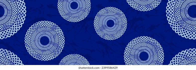 Circular African fabric pattern background, abstract design, hand drawn overlap of tribal textile art, fashion artwork suitable for fabric printing and clothing.