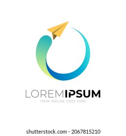 circular airplane logo, plane icon to logo technology