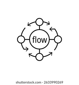 Circular Algorithm Icon with Interconnected Nodes and Flowing Arrows in Clean Line Art Style