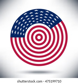 Circular American flag. Stars and stripes abstract round element . Vector illustration. Abstract patriotic background.
