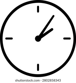 Circular analog clock black line art on white background time
