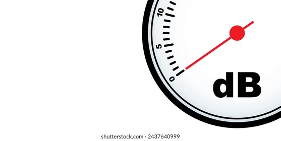 Circular analog dB meter. Decibel, referred to as dB, unit of measurement for sound intensity. Decibels, logarithmic scale. For music, audio sound or loud, soft indication. concept of noise reduction.