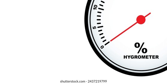 Circular analog hygrometer indicator, instrument used to measure the amount of humidity in the air. Meteorological tool. Measurement of air temperature. Humidity weather sensor. Water level, rate.