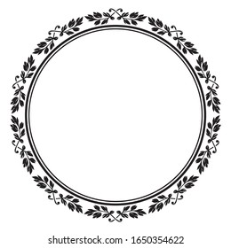 Marco decorativo circular antiguo, ilustraciones caligráficas, datos vectoriales en blanco y negro