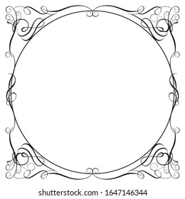 Circular antique ornament borders, calligraphic illustrations, black and white vector data