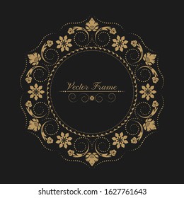 Circular arabic pattern. Round baroque ornament. Vintage frame. Greeting card. Wedding invitation. Retro style. Vector logo template, labels and badges