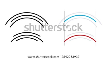 Circular arc, optical illusion. The center circle arc appears shorter or longer, although both are the same length. Similar to Muller-Lyer-illusion, created by the different lengths of the outer arcs.