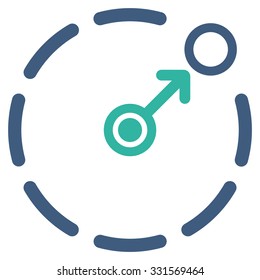 Circular Area Border vector icon. Style is bicolor flat symbol, cobalt and cyan colors, rounded angles, white background.