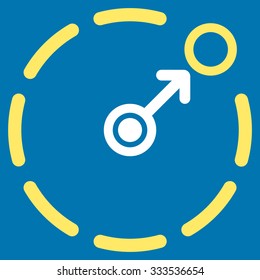 Circular Area Border vector icon. Style is bicolor flat symbol, yellow and white colors, rounded angles, blue background.