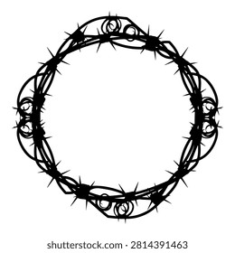 A circular arrangement of barbed wire, symbolizing security, boundary, and protection, suitable for themes related to safety and fencing.
