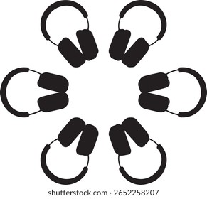 A Circular Arrangement of Black Headphones
