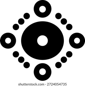 Kreisförmige Anordnung von Punkten und Ringen um einen Mittelpunkt, die Gemeinschaft, Systemdenken und miteinander verbundene Netzwerke symbolisieren.