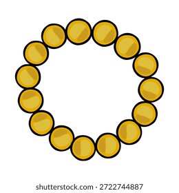 Una disposición circular de cuentas de oro con sombreado sutil, formando un marco decorativo o borde, presentado como un gráfico de Vector limpio.
