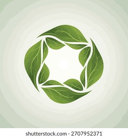 A circular arrangement of green leaves creates a symbol of sustainability, nature, and environmental consciousness, perfect for eco-friendly designs.