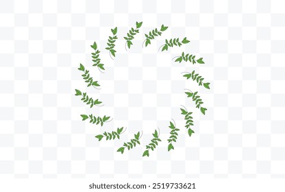 Circular arrangement of leafy branches, creating a harmonious green design. The leaves are uniformly spaced, giving the pattern a sense of flow and movement.