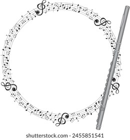 Circular arrangement of musical notes with a flute.