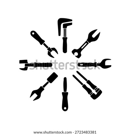 Circular Arrangement of Wrench and Spanner Silhouettes for Mechanical and Plumbing Services