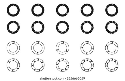 circular arrow from 1 to 10 equal parts. vector illustration isolated on white background.