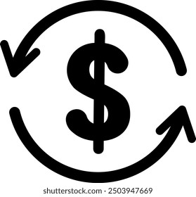 Circular arrow around dollar sign, concept of money flow, financial cycle, or budget rotation.