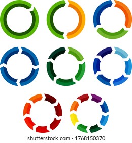 circular arrow diagram or circle graph icon set with 1 to 8 segments vector illustration