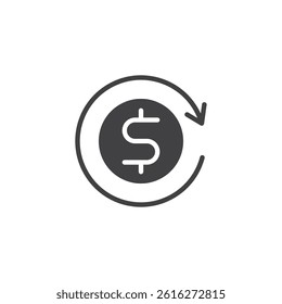 Circular arrow with a dollar vector icon. filled flat sign for mobile concept and web design. Recurring payment glyph icon. Symbol, logo illustration. Vector graphics