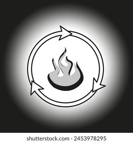 Circular arrow and flame symbol. Energy recycling concept. Vector illustration. EPS 10.