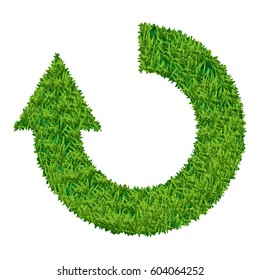 Circular arrow of grass isolated on white background