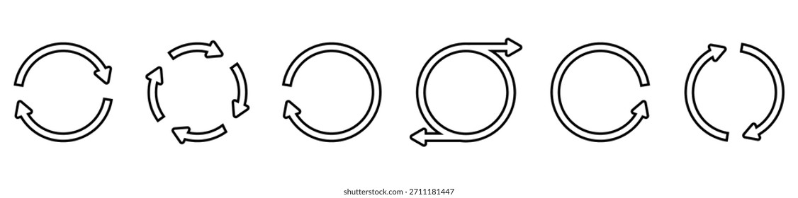 Ícone de seta circular coleção, atualizar e recarregar setas, símbolo de rotação, design de vetor	