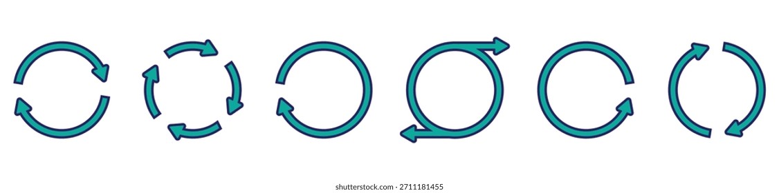 Ícone de seta circular coleção, atualizar e recarregar setas, símbolo de rotação, design de vetor	