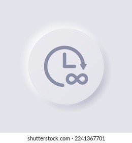Circular arrow icon with infinity symbol, White Neumorphism soft UI Design for Web design, Application UI and more, Button, Vector.
