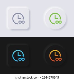Icono de flecha circular con símbolo de infinito, botón de neumorfismo multicolor diseño de interfaz de usuario suave para diseño web, IU de aplicación y más, Button, Icon set, Vector.