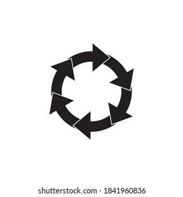 Circular arrow icon. Recycling arrows black symbol isolated on white. Vector isolated on white.