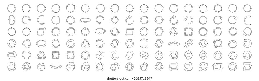 Circular arrow icon. Refresh, reload, recycle and rotation symbol set on transparent background