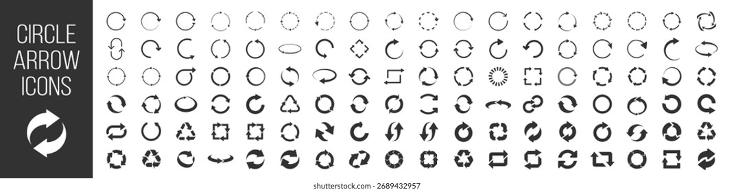 Circular arrow icon. Refresh, reload, recycle and rotation symbol set on transparent background