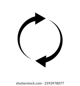 Circular arrow icon. Refresh rotation symbol. Reload cycle shape. Black curved design.