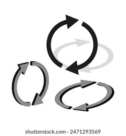 Circular arrow icon. Rotating arrows set. Black and gray. Vector illustration.