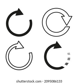 Circular arrow icon set. Four fat and thin sign. Update symbol. Restart sign. Flat art. Vector illustration. Stock image. 