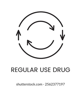 A circular arrow icon symbolizing regular cycles or recurring drug usage, in a minimalistic line vector style with an editable stroke