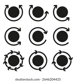 Circular arrow icons. Refresh symbol elements. Loop motion graphics. Vector interface illustration.