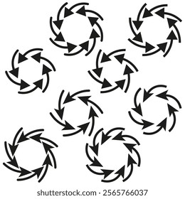 Circular arrow icons. Rotating vector symbols. Abstract black shapes. Dynamic graphic design.
