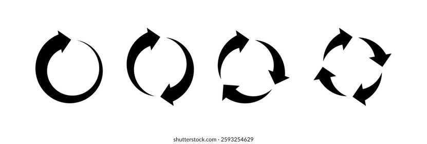 Circular arrow icons. Round cycle illustrating repeat, rotation or refresh loading process. Vector set isolated on white background.