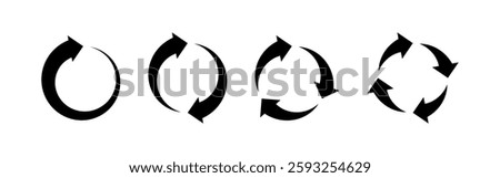 Circular arrow icons. Round cycle illustrating repeat, rotation or refresh loading process. Vector set isolated on white background.