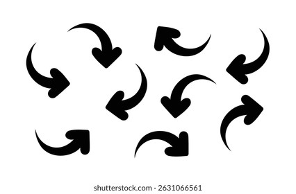 "Circular arrow icons set. Black vector arrows for loading, rotation, redo and UI design."